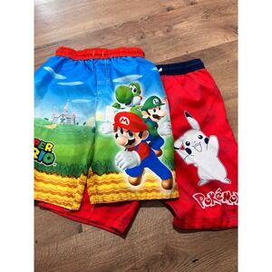 Nintendo Boys Swim Trunks Bundle Super Mario‎ Bros Pikachu Pokemon Shorts Set